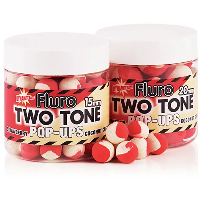 Dynamite Baits Fluro Two Tone Pop Ups - Strawberry & Coco. Cr. - 15 mm