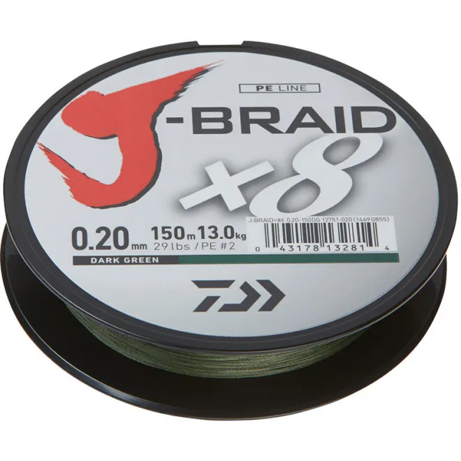 DAIWA J-Braid x8 Meterware Dunkelgrün - 0,28 mm - 26,5 kg