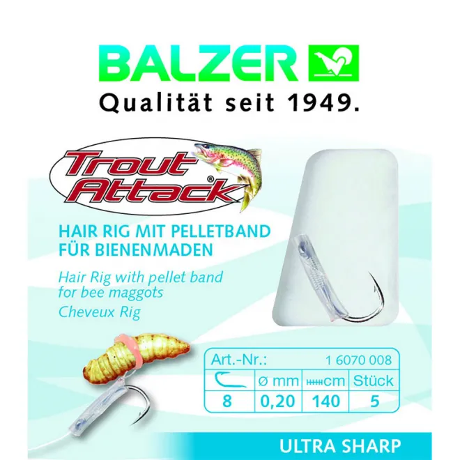 Balzer Trout Attack Bienenmaden Hair Rig 60 cm 0,20 mm #8
