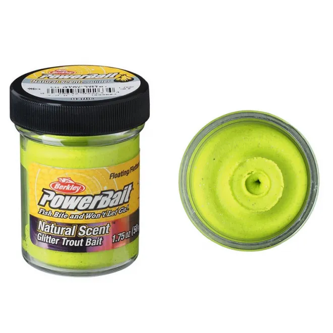 Berkley Powerbait Trout Bait Floating Natural EU Glitter 50 g Garlic Chartreuse