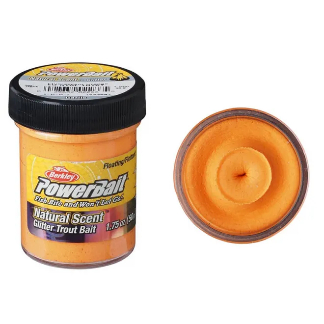 Berkley Powerbait Trout Bait Floating Natural EU Glitter 50 g Garlic Fluo Orange
