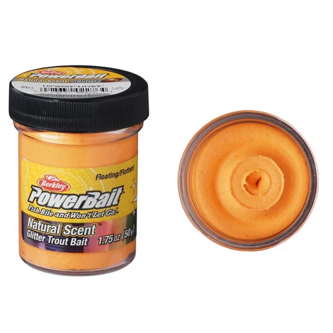Berkley Powerbait Trout Bait Floating Natural EU Glitter 50 g Crustacean Fluo Orange