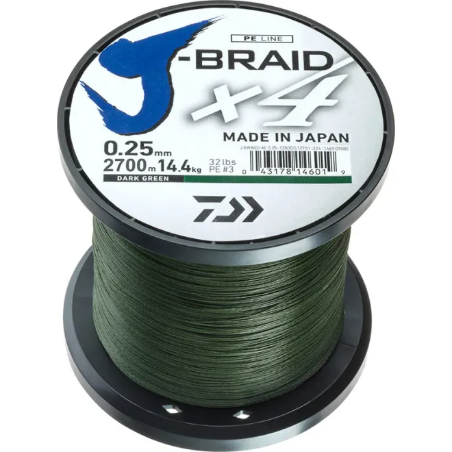 DAIWA J-Braid X4 Dunkelgrün Meterware - 0,10 mm - 3,8 kg