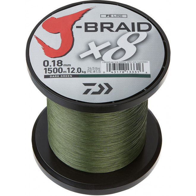 Angelschnur Daiwa J Braid X4 135 M Dark Green 0,19 mm #2 Geflochtene PE Dyneema 