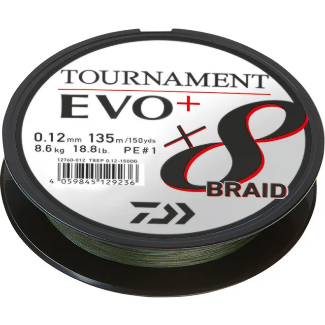 DAIWA Tournament X8 Braid EVO+ Dunkelgrün Meterware 0,18 mm 15,8 kg