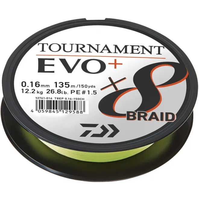 DAIWA Tournament X8 Braid Evo+ Chartreuse Meterware 0,12 mm 8,6 kg