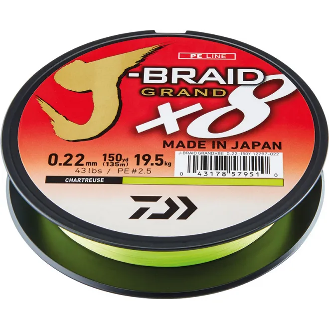 DAIWA J-Braid Grand X8 Chartreuse Meterware 0,24 mm 22,0 kg