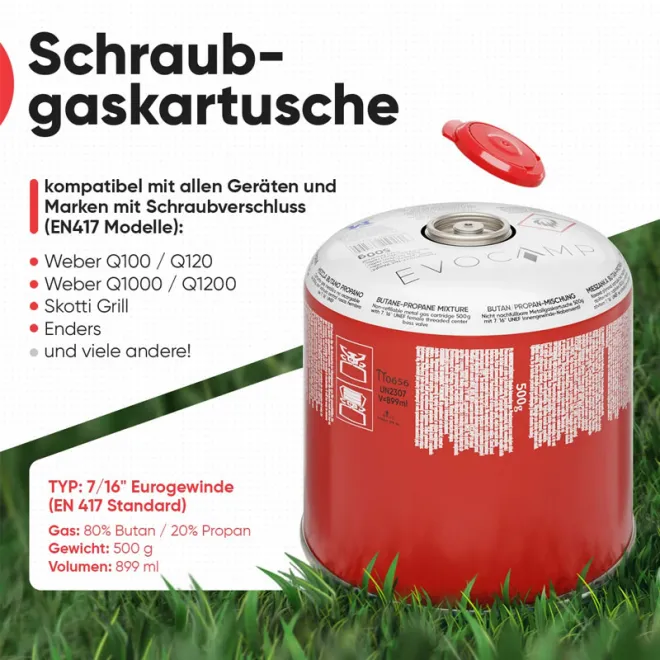 Evocamp Butan/Propan Gaskartusche mit Schraubventil 500 g