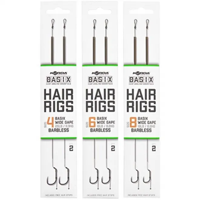 Korda Basix Hair Rigs Wide Gape Barbless 6 18lb