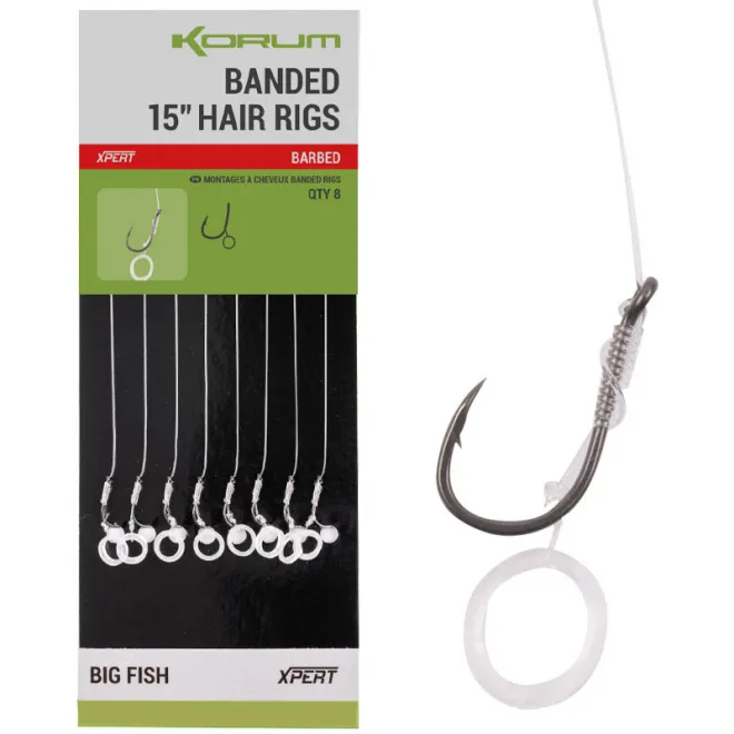 Korum Banded Hair Rigs Barbed 15 Inch 10 lb 12