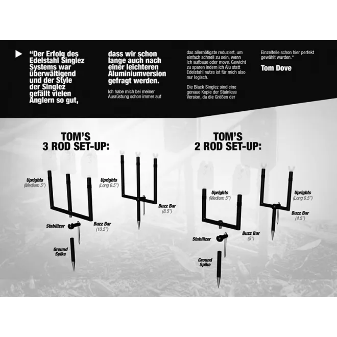 Korda Singlez 2 Rod Buzzbar Aluminium Black 6,0"