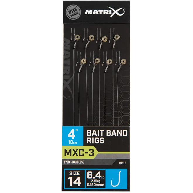 Matrix MXC-3 Bait Band Rigs 4" (10cm) Size 14 Barbless 0,18 mm