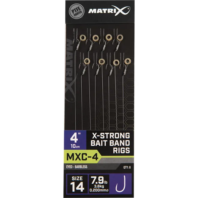 Matrix MXC-4 X-Strong Bait Band Rigs 4" (10cm) Size 14 Barbless 0,20 mm