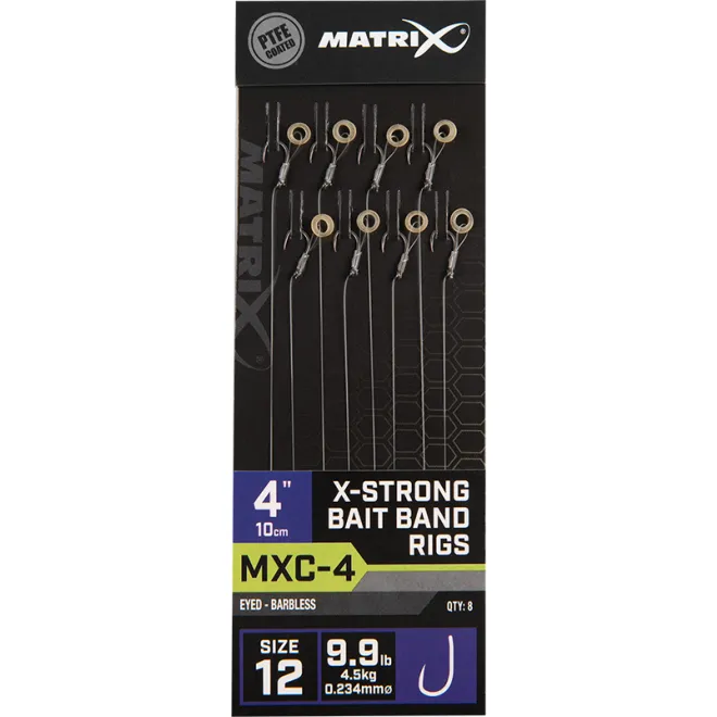 Matrix MXC-4 X-Strong Bait Band Rigs 4" (10cm) Size 12 Barbless 0,23 mm