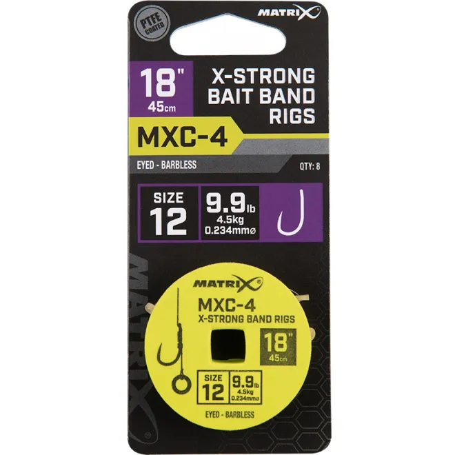 Matrix MXC-4 X-Strong Bait Band Rigs 18" (45cm) Size 12 Barbless 0,23 mm