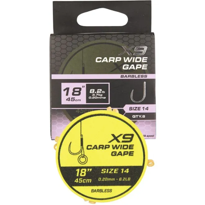 Matrix X9 Carp Wide Gape 45 cm Band Rigs Size 14