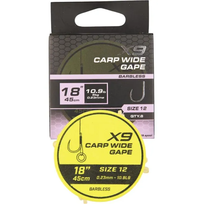 Matrix X9 Carp Wide Gape 45 cm Band Rigs Size 12