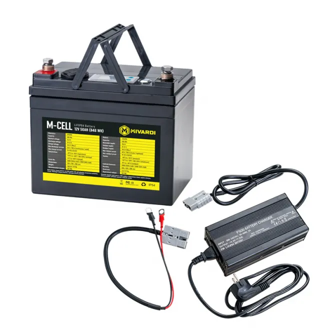 Mivardi M-CELL LiFePO4 Batterie 12V 50Ah inkl. 10A Ladegerät