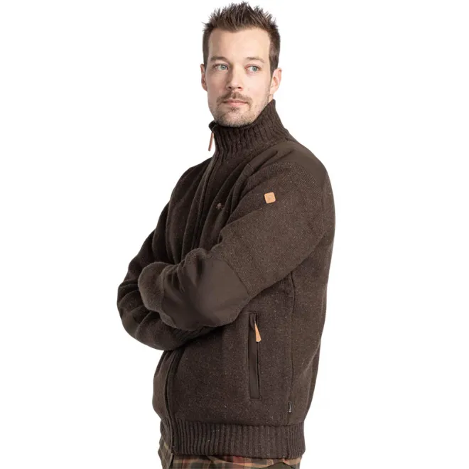 Pinewood Hurricane Full Zip Sweater Dark Brown Melange M
