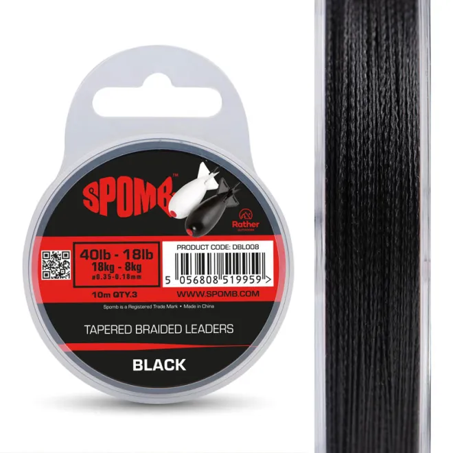 Spomb Tapered Braided Leaders Black 40-18 lb