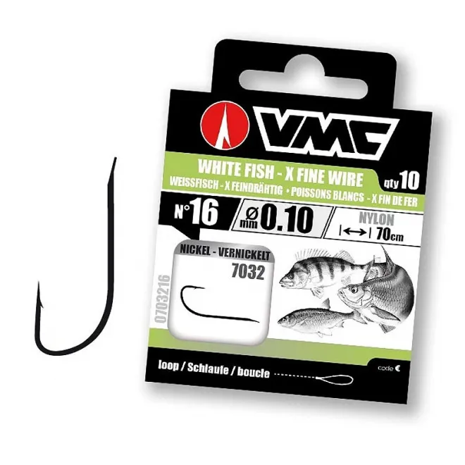 VMC 7032 White Fish Nickel 70 cm Nylon 0,10 mm 10 Stück - Gr. 16