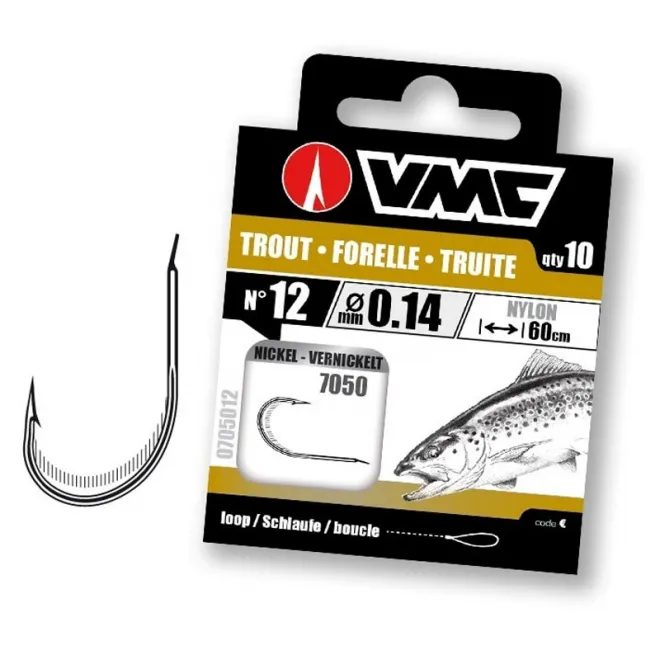 VMC 7050 Trout Nickel 60 cm Nylon 0,25 mm 10 Stück - Gr. 4