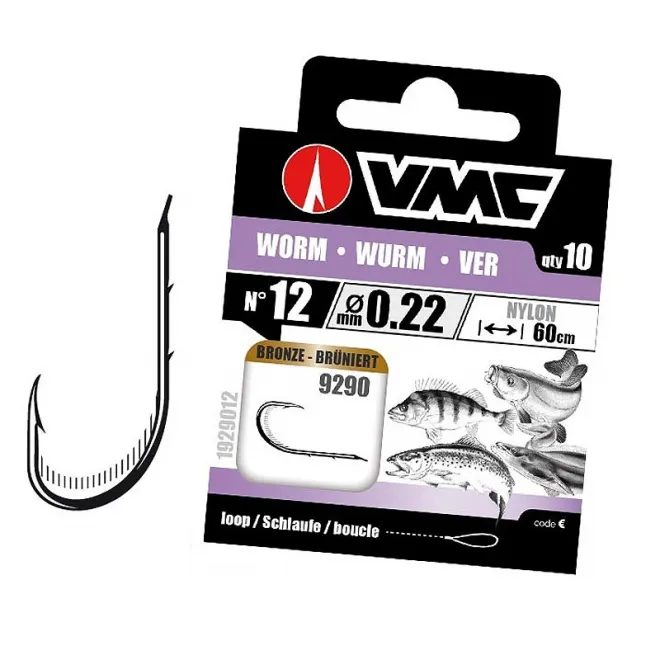VMC 9290 Worm Bronze Brüniert 60 cm Nylon 0,25 mm 10 Stück - Gr. 8