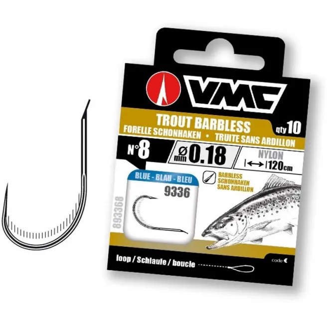 VMC 9336 Trout Barbless Blau 120 cm Nylon 0,25 mm 10 Stück - Gr. 4