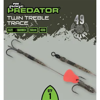 FOX Rage Predator Twin Treble Trace 50 cm Size 4 Barbed 40 lb