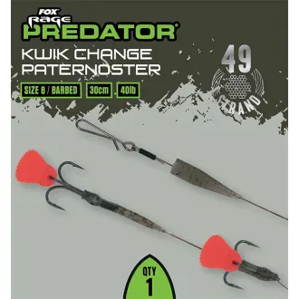 FOX Rage Predator Kwik Change Paternoster Trace 30 cm Size 8 Barbed 40 lb