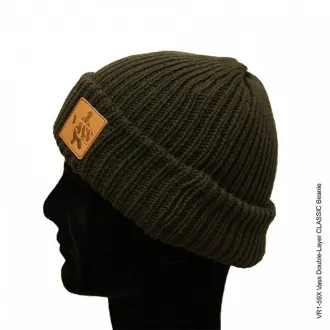 Vass Double Layer Classic Beanie Leather Badge