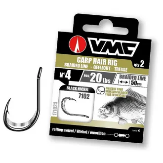 VMC 7102 Carp Boilie Hair Rig 50 cm Braid 25 lbs 2 Stück - Gr. 8