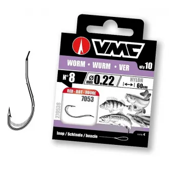 VMC 7053 Worm Red 60 cm Nylon 0,22 mm 10 Stück - Gr. 8