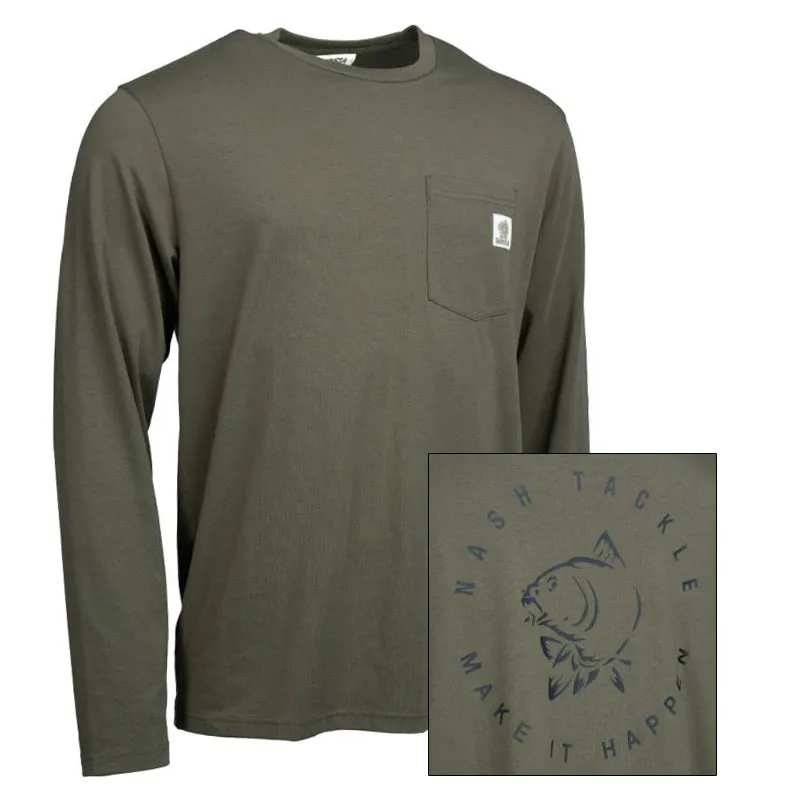 Nash Make It Happen Carp Logo Long Sleeve T-Shirt Green - Größe: L